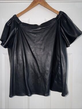 Marc Bouwer Vegan Leather Black Off Shoulder Top. Sz. XL